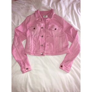 light pink cropped denim jacket
